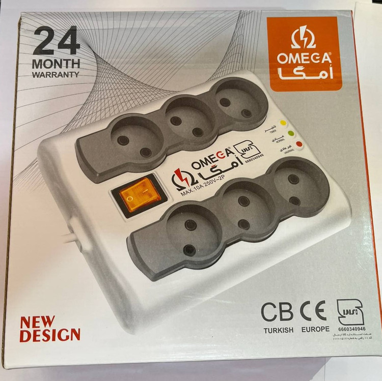 محافظ برق شش خانه OMEGA مدل P6000 (سیم ۳ متری)